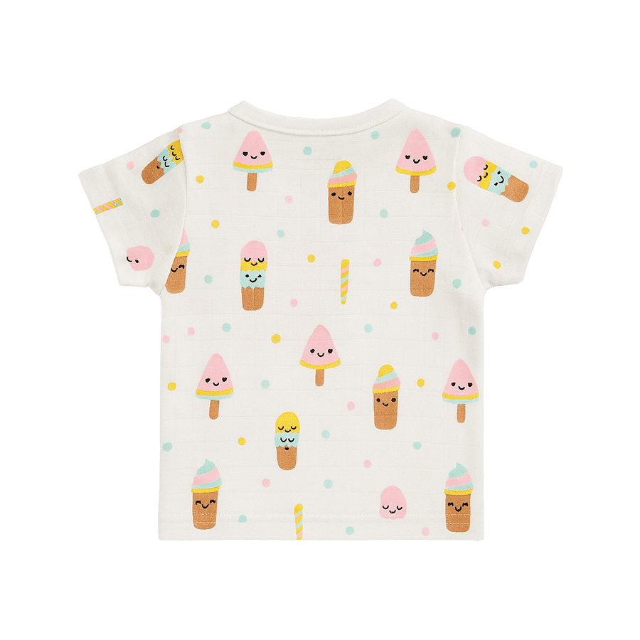Back view of baby cotton shirt with colorful ice cream print – short sleeve lightweight summer babywear