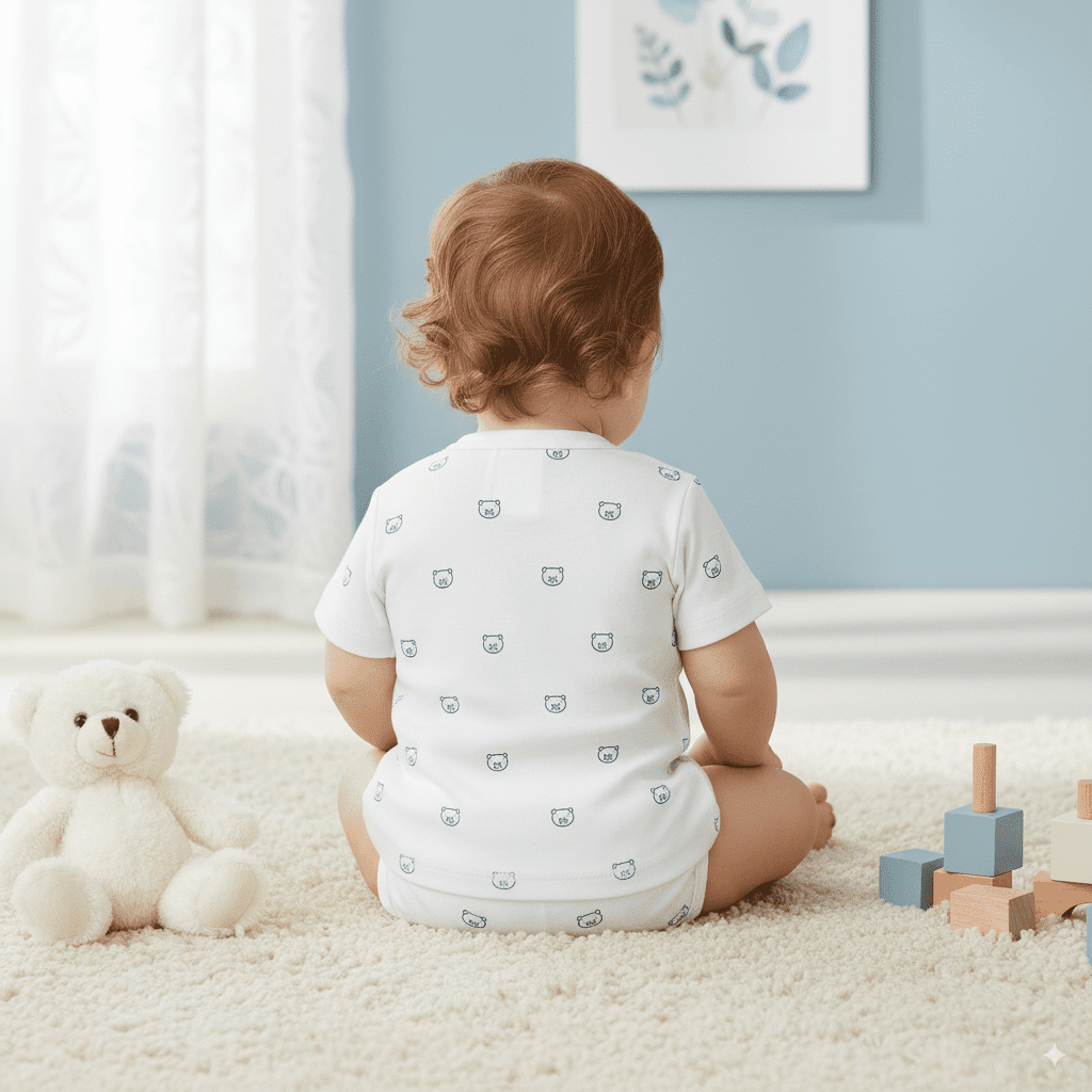 Baby Boys & Girls Cotton Short Sleeve Set – White with Bear Print | Summer Nightwear (0–6 Months) - Image 2