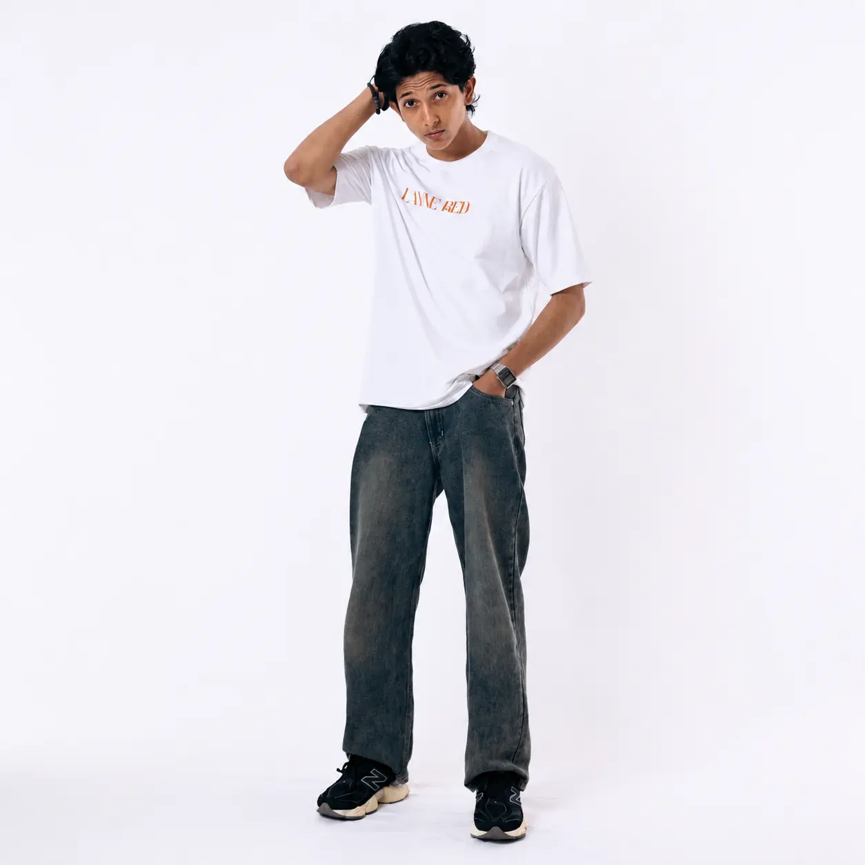 "ART IS LIFE" Premium White Five-Sleeve T-Shirt – Loop Knit Drop-Shoulder Streetwear Tee by Laynered - Image 4